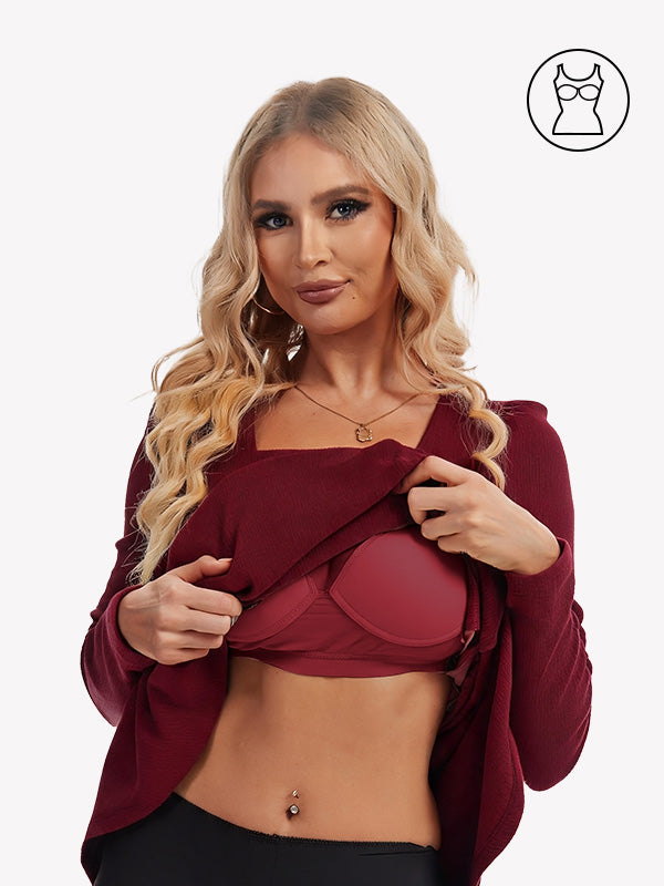 Anyfitting A-Line Long Sleeves Dress Built-In Bra Square Neck Dress