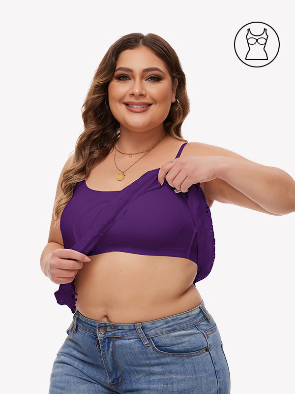 Anyfitting Adjustable Strap Lace Trim Cami Top Built-In Bra Tank Top