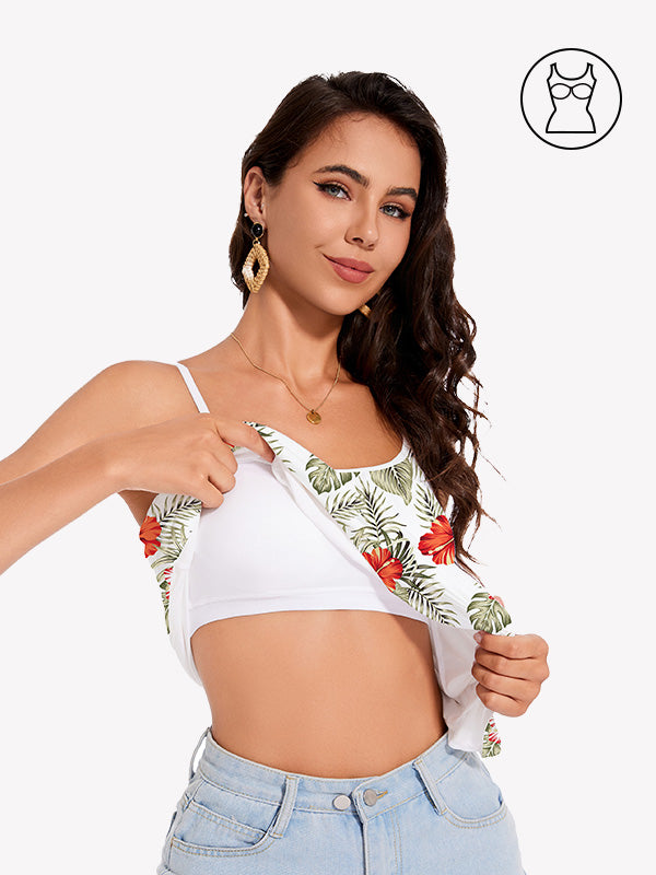 Anyfitting Beach Flowy Tank Top Built-In Bra Cami Top