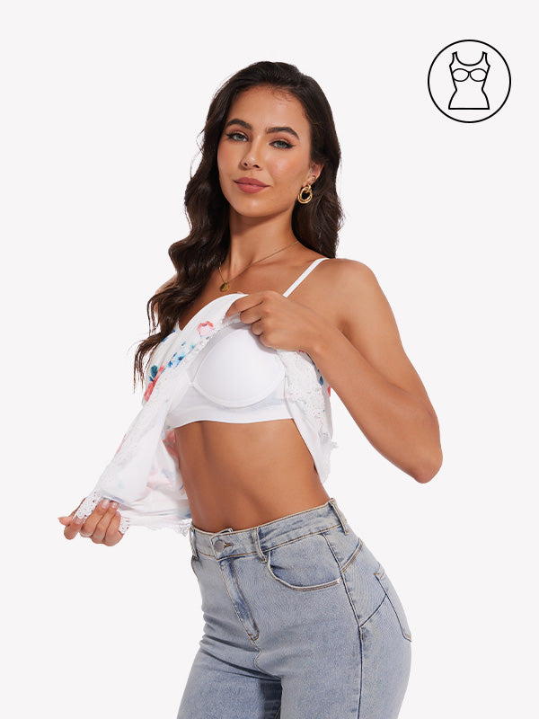 Anyfitting Beach Lace Flowy Top Built-In Bra Adjustable Strap Tank Top