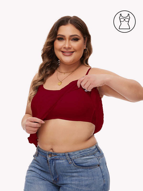 Anyfitting Built-In Bra Adjustable Strap Tank Top Lace Trim Cami Top
