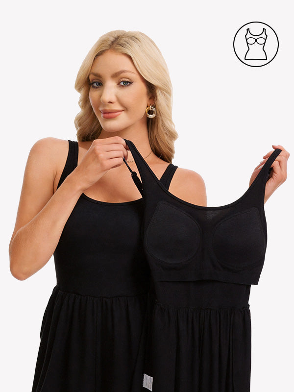 Anyfitting Built-In Bra Rompers Wide Leg Jumpsuits with Pockets