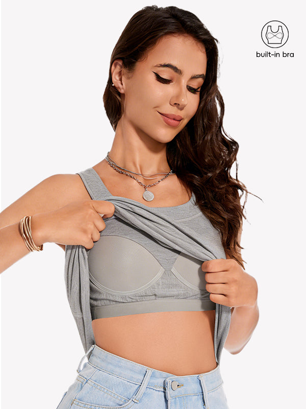 Anyfitting Casual Built-In Bra Cami Flowy Loose Tank Top
