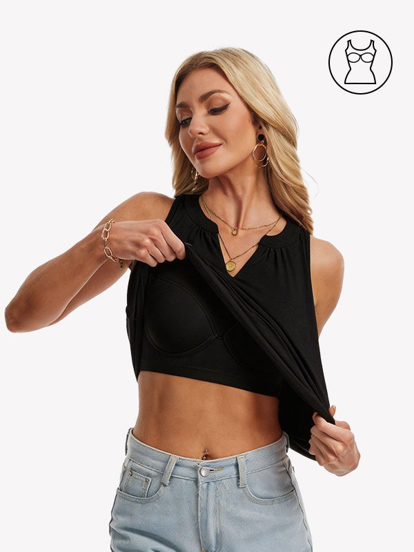 Anyfitting Casual V Neck Camisole Built-In Bra Tank Top