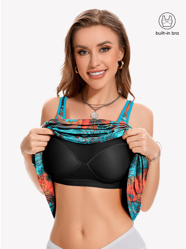 Anyfitting Flowy Casual Dress Built-In Bra Mini Dress with Pockets