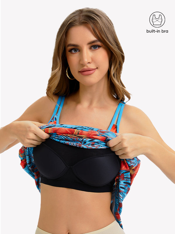 Anyfitting Flowy Hawaiian Midi Dress Built-in Bra Pockets Dress