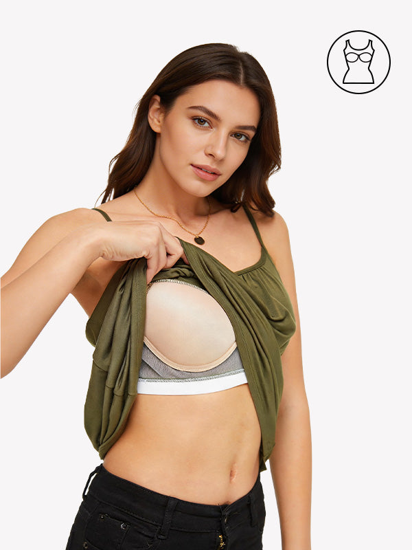 Anyfitting Flowy Loose Cami Top Scoop Neck Built-In Bra Tank Top