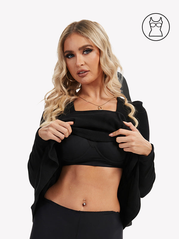 Anyfitting Long Sleeve Midi Dress Built-In Bra Casual Winter Dress