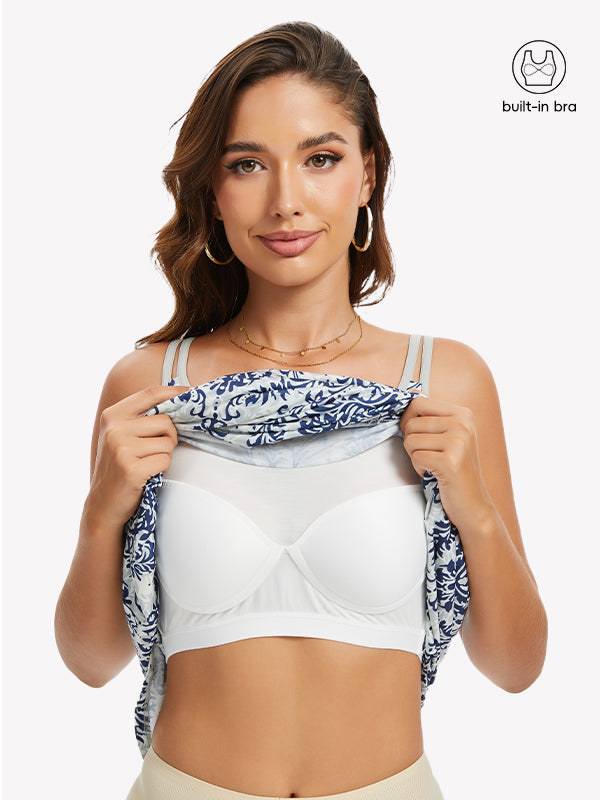 Anyfitting Midi Dress Built-In Bra Flowy Casual Dress with Pockets
