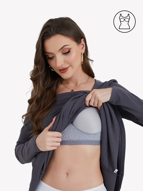 Anyfitting Midi Dress Built-In Bra Square Neck Dress with Pockets