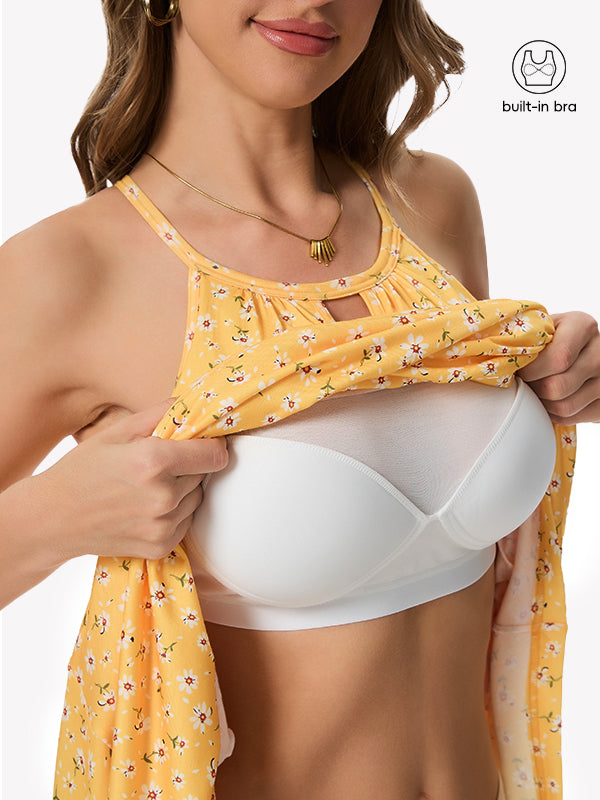Anyfitting Summer Beach Dress Built-In Bra Mini Dress with Pockets