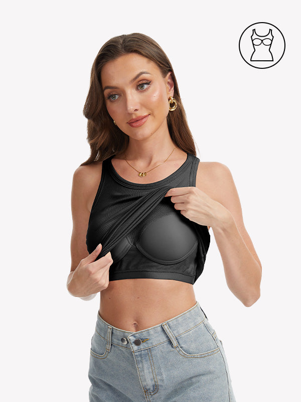 Anyfitting Tank Top Built-In Bra Ribbed Summer Camisole