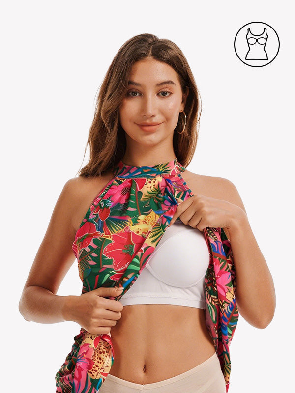 Anyfitting Tropical Floral Dress Built-In Bra Flowy Sundress