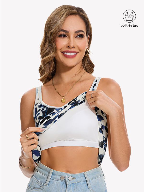 Anyfitting V Neck Summer Beach Cami Built-In Bra Tank Top