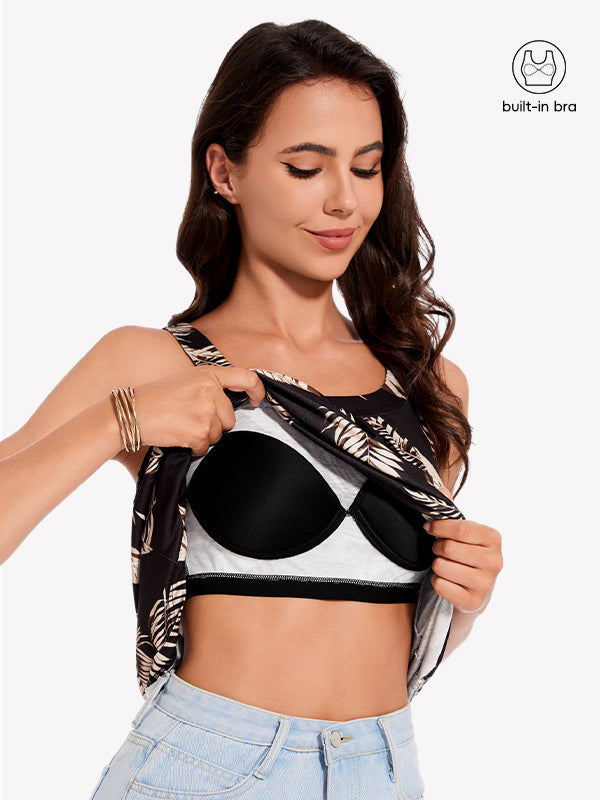 Anyfitting Vacation Built-In Bra Flowy Loose Cami Top