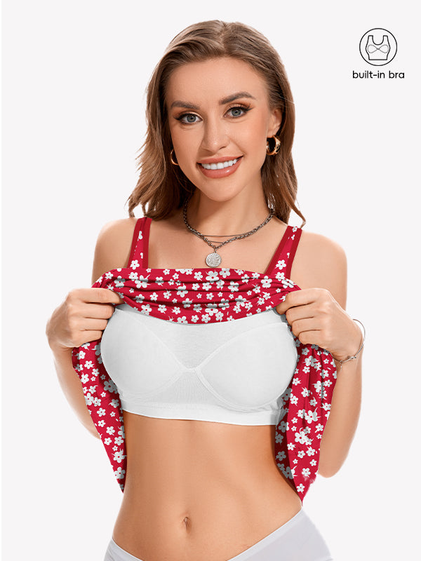 Anyfitting Vacation Floral Dress Built-In Bra Mini Dress with Pockets