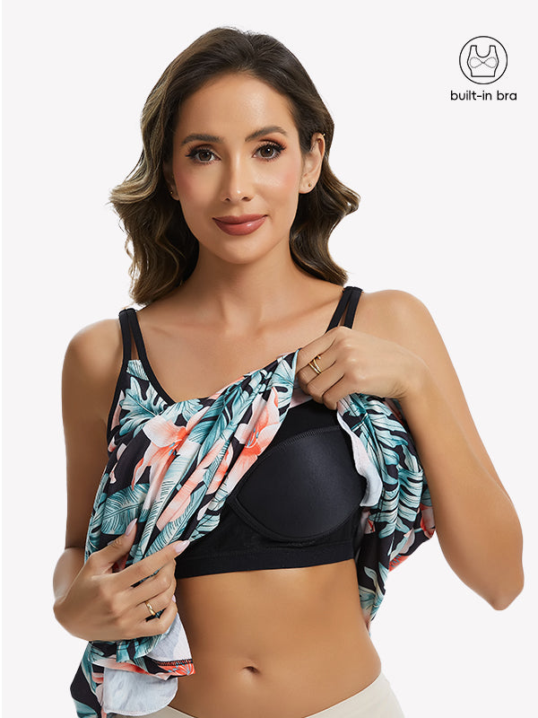 Anyfitting Flowy Hawaiian Midi Dress Built-in Bra Dress with Pockets