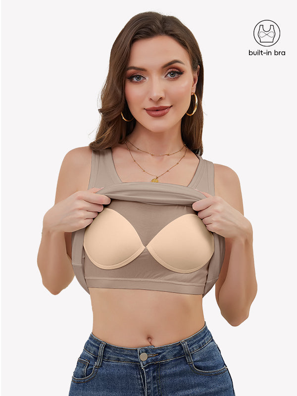 Anyfitting Wide Strap Thermal Tank Top with Built-In Bra