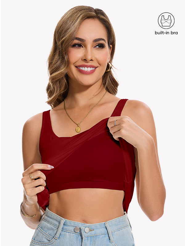 Anyfitting Wide Strap V Neck Top Built-in Bra Tank Top