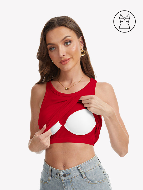 Anyfitting Women's Round Neck Tank Built-In Bra Camisole