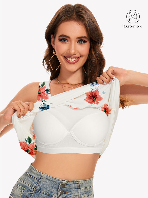 Anyfitting Women's Square Neck Cami Built in Bra Tank Top