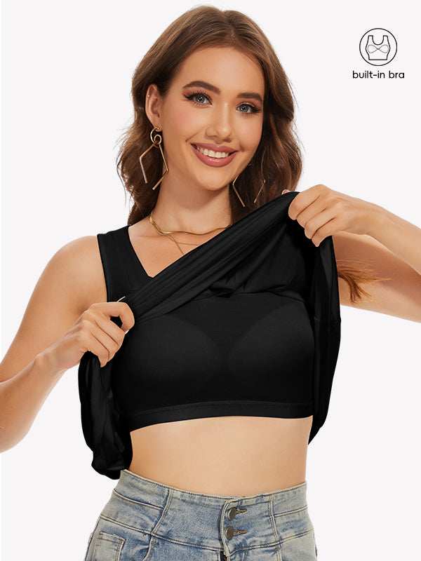 Anyfitting Women’s Square Neck Tank Top Built-In Bra Cami Top