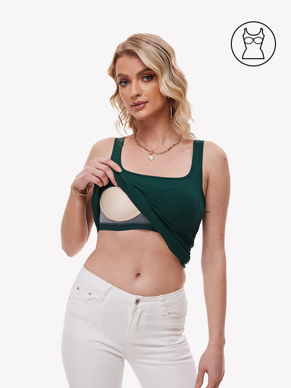 Anyfitting Women’s Tank Top Built-In Bra Wide Strap Cami Top