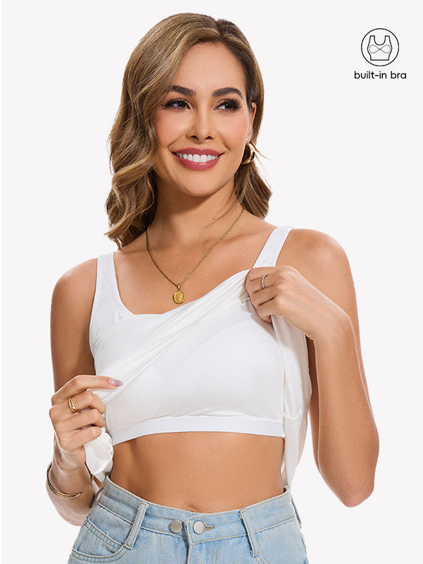 Anyfitting V Flowy Neck Top Built-In Bra Vacation Casual Tank Top