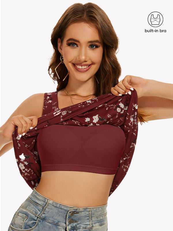 Anyfitting Women’s Wide Strap Flowy Loose Tank Top with Built in Bra