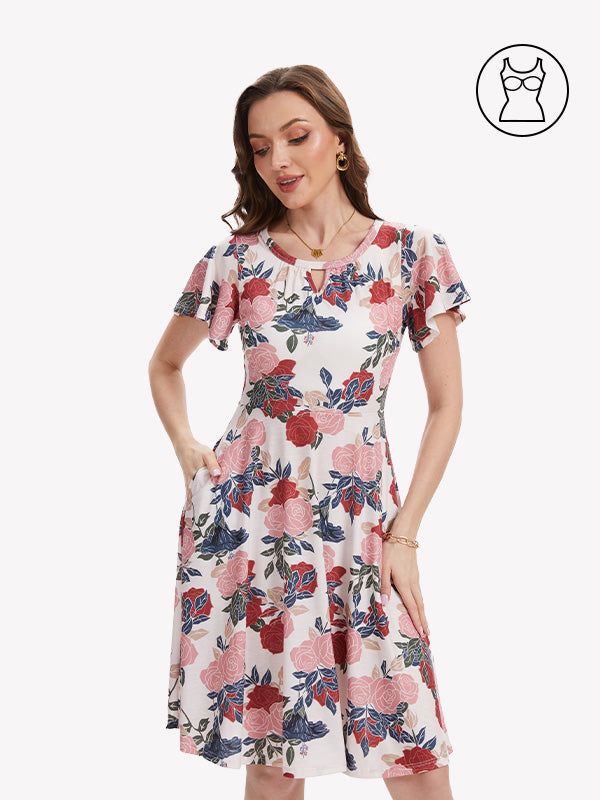 Anyfitting Summer A-Line Dress Built-In Bra Maxi Dress with Pockets
