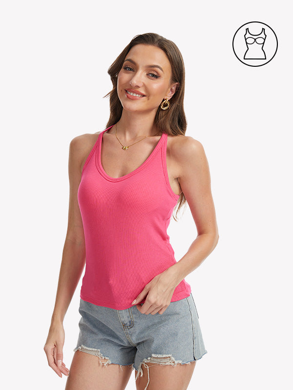 Anyfitting Racerback Fitted Halter Tank Built-in Bra Basic Camisole