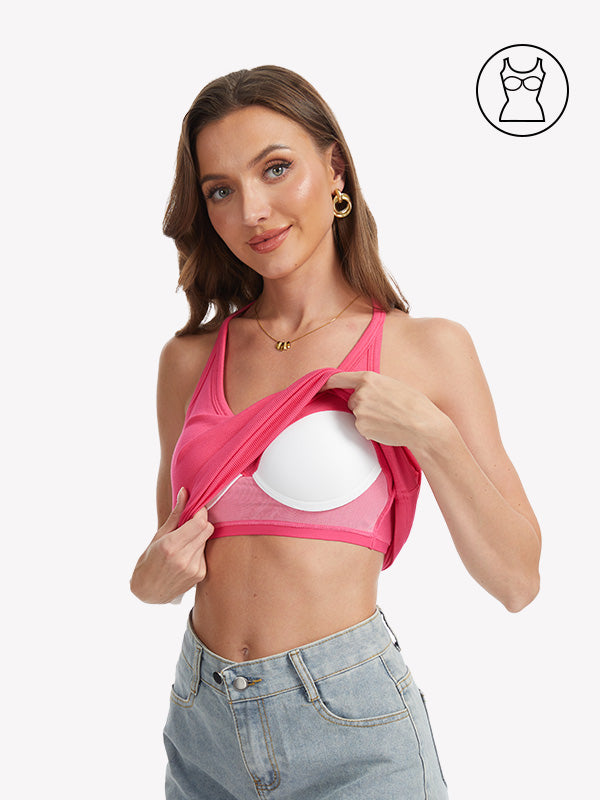 Anyfitting Racerback Fitted Halter Tank Built-in Bra Basic Camisole