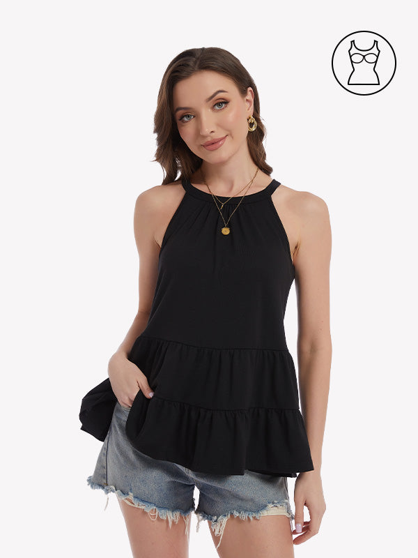 Anyfitting Summer Babydoll Camisole Built-In Bra Halter Tank Top