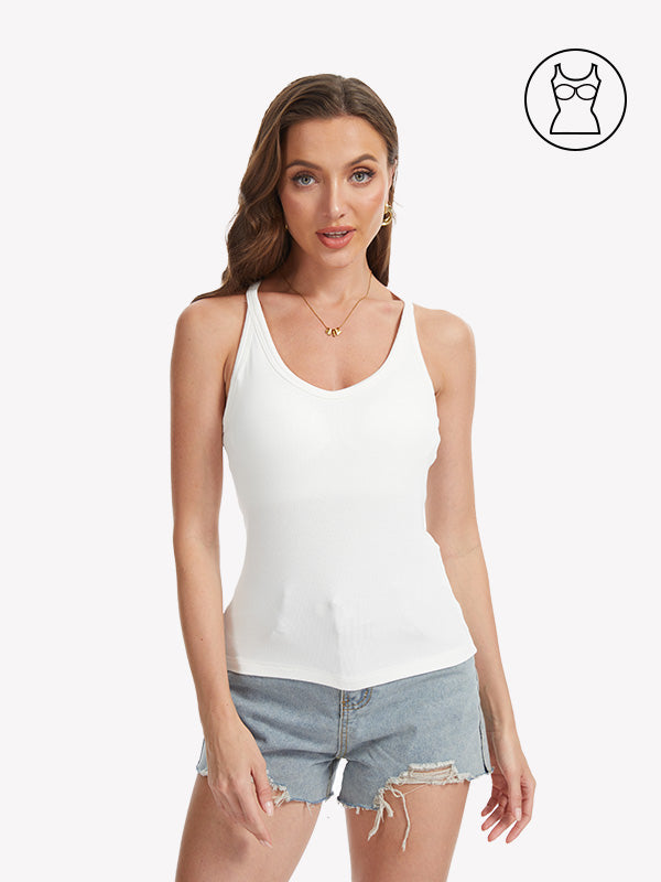 Anyfitting Casual Ribbed Tank Hailter Camisole with Built-In Bra
