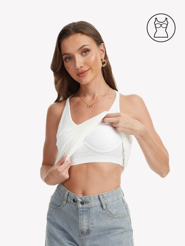 Anyfitting Casual Ribbed Tank Hailter Camisole with Built-In Bra