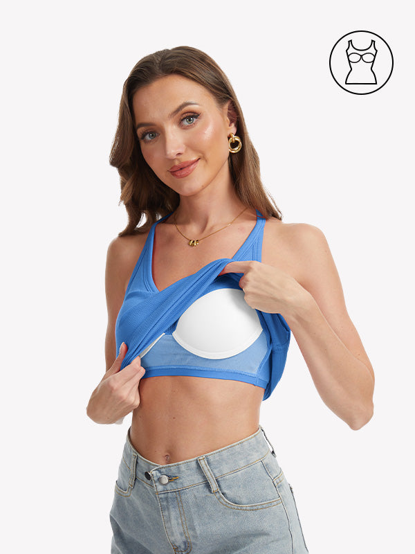 Anyfitting V Neck Yoga Tank Halter Racerback Cmisole with Built-In Bra