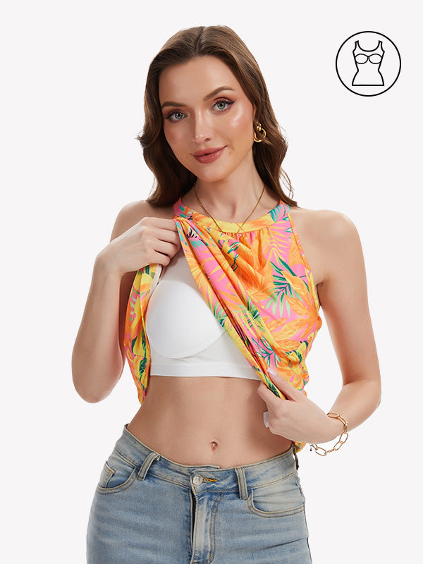 Anyfitting Women Loose Fit Halter Built in Bra Tank Top