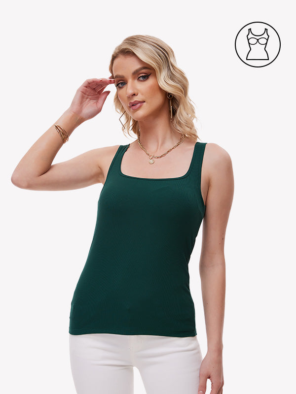 Anyfitting Women’s Tank Top Built-In Bra Wide Strap Cami Top