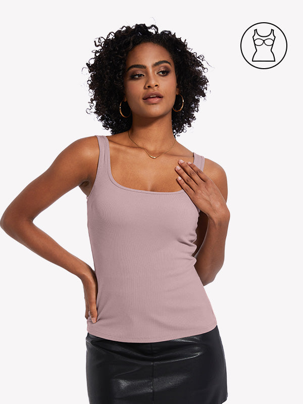 Anyfitting Women’s Tank Top Built-In Bra Cup Wide Strap Cami Top