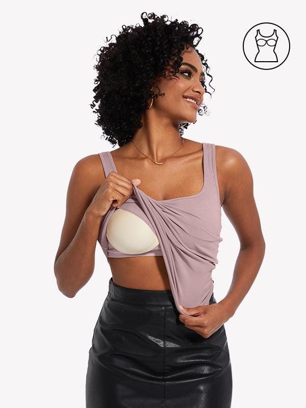 Anyfitting Women’s Tank Top Built-In Bra Cup Wide Strap Cami Top