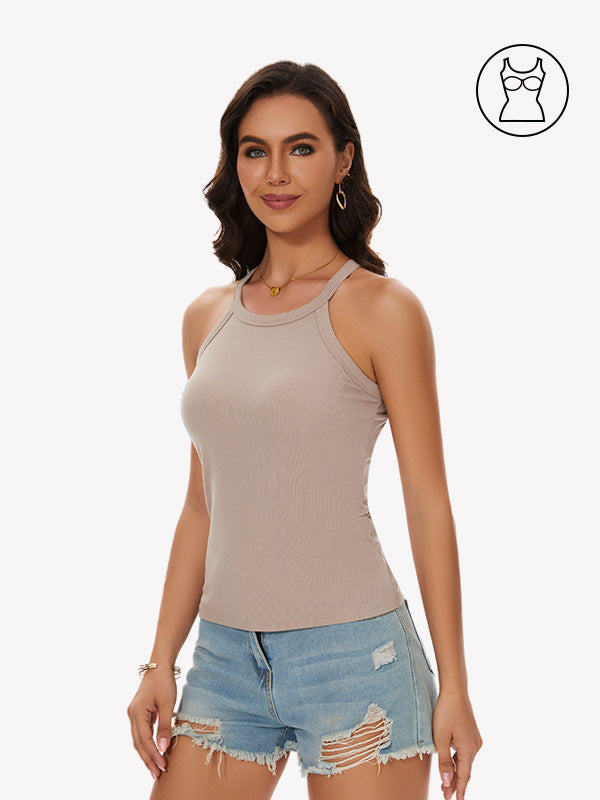 Anyfitting Women’s Ribbed Summer Tank Top Built-In Bra Cami Top
