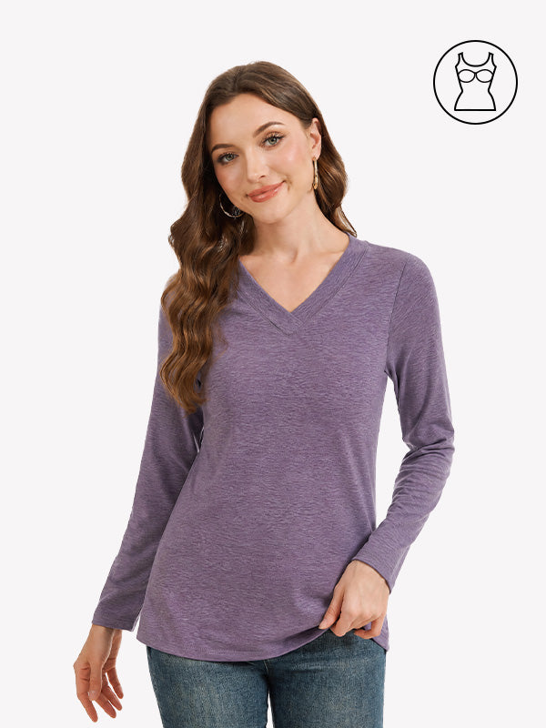 Anyfitting V Neck Casual Top with Built-In Bra for Women